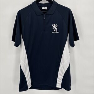 Scotland Rugby Nations Shirt Mens L Large Navy White Gents Lion Quarter Zip Polo